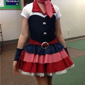 A WISH COME TRUE Size Child Medium Blue White & Red Gingham Dance Dress